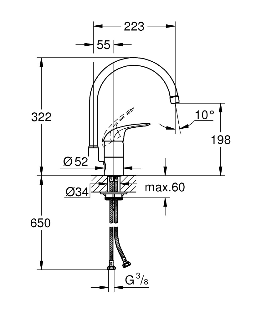 Grohe keukenmengkraan Euroeco (hoge uitloop)