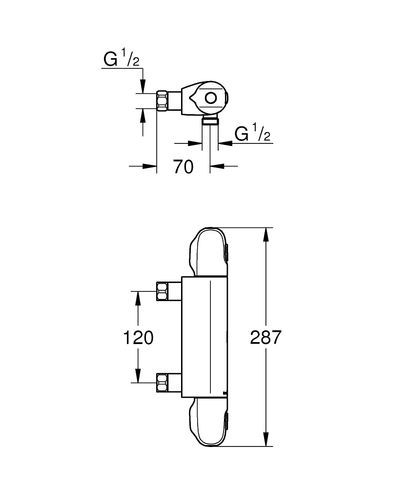 Grohe douchemengkraan thermostaat/12 (HOH120mm - kaal 1000N - zonder douchekop)