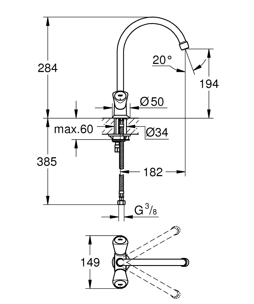 Grohe keukenmengkraan Costa-s (192mm hoge uitloop)
