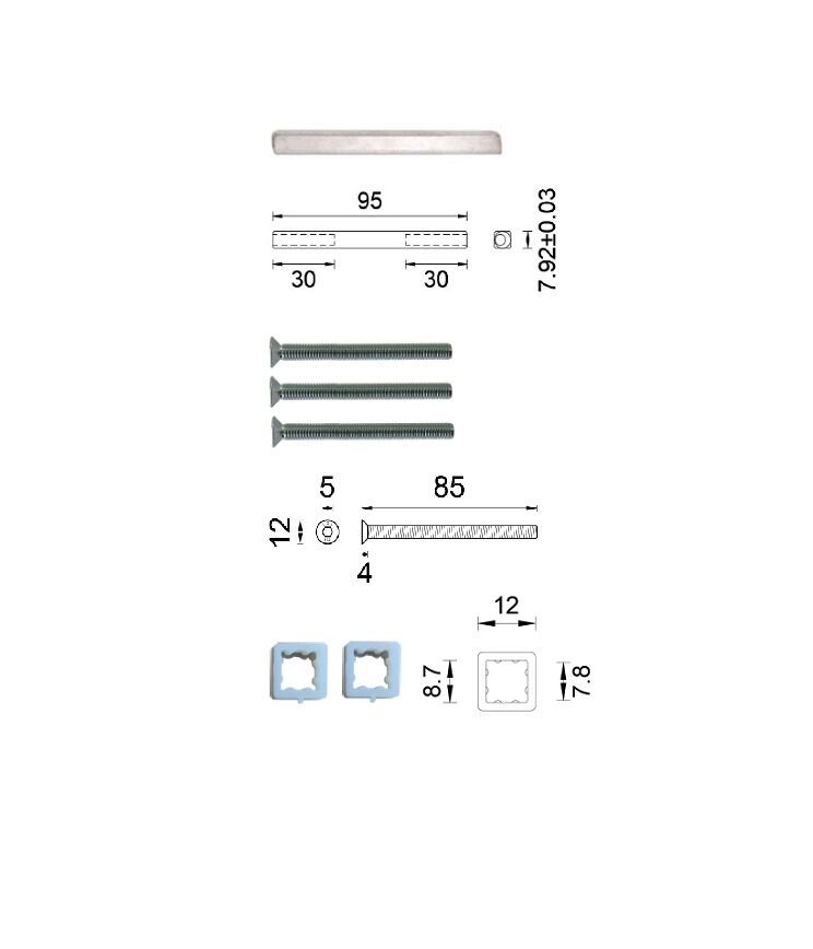 Bevestigingsset+wisselstift smal kn/kr 66-74mm (deurdikte 70mm)