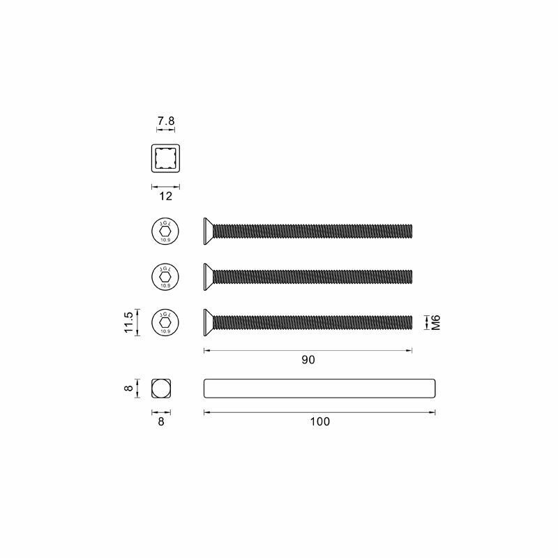 Bevestigingsset+wisselstift smal kn/kr 82-94mm (deurdikte 90mm)