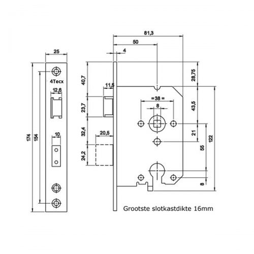 Cilinder deurslot rs/ls 4Tx 119 recht