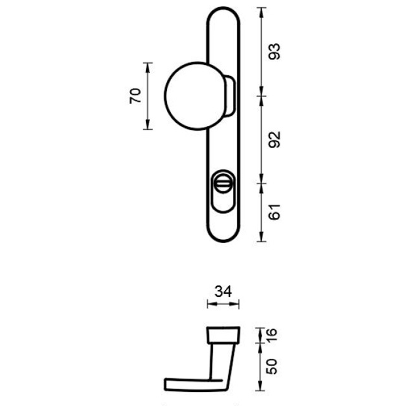 Vh-buitenschild+knop smal rond 32x246mm kerntrek PC92-F1 SKG***